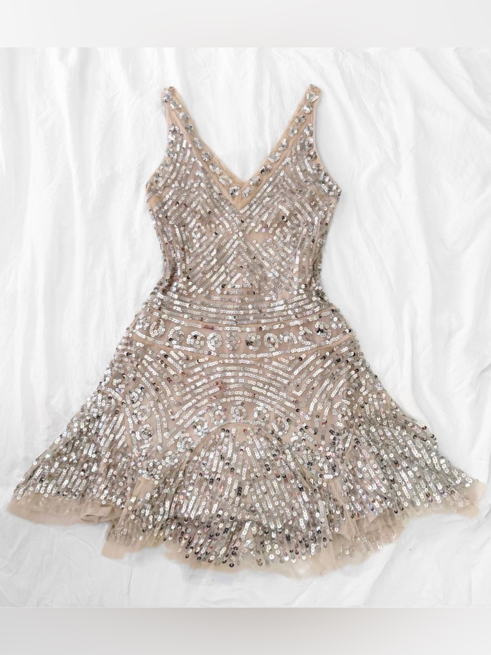 Free People Nude Beaded Sequin Mini Dress